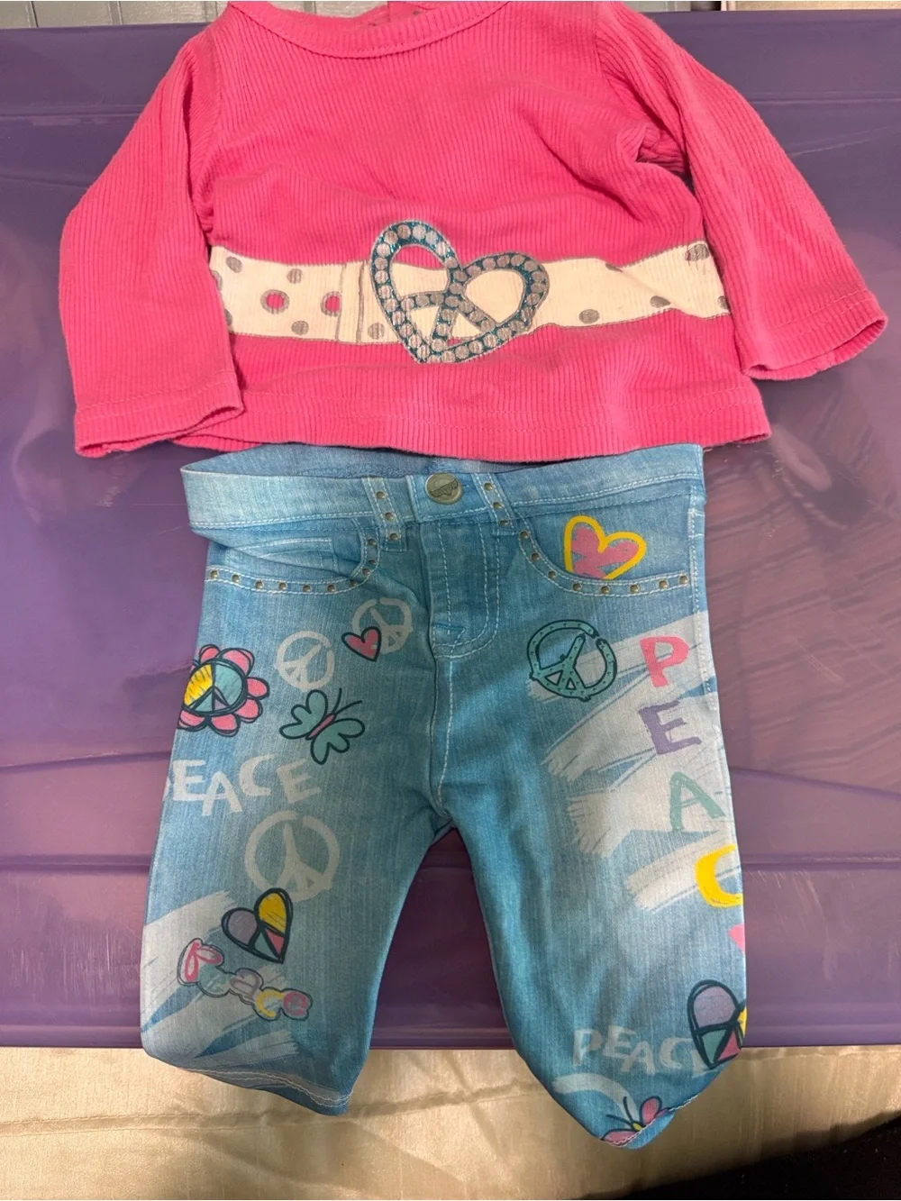 Gramajama Hot Pink Corded Top with Printed Denim-Style Jeans